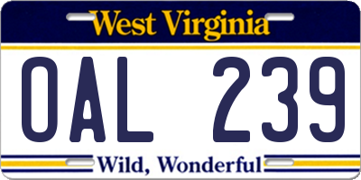 WV license plate OAL239