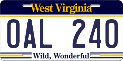 WV license plate OAL240