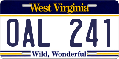 WV license plate OAL241