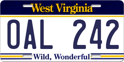 WV license plate OAL242