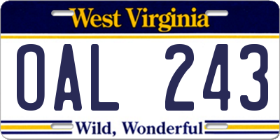 WV license plate OAL243