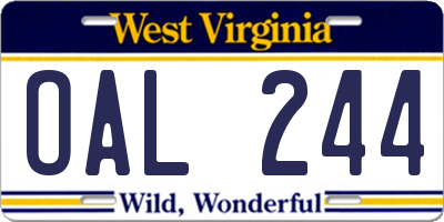 WV license plate OAL244