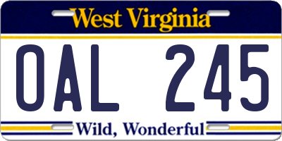 WV license plate OAL245