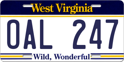 WV license plate OAL247