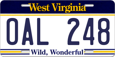 WV license plate OAL248