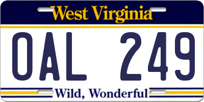 WV license plate OAL249