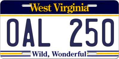 WV license plate OAL250