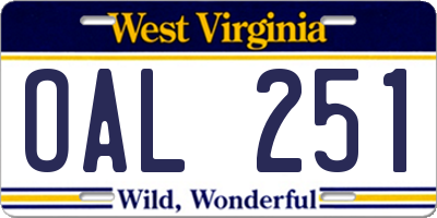WV license plate OAL251