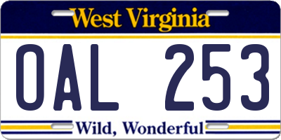 WV license plate OAL253