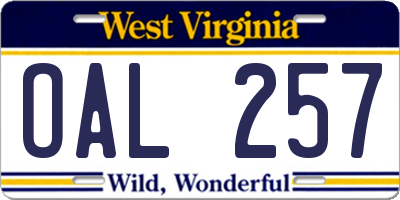 WV license plate OAL257