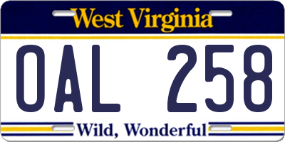 WV license plate OAL258