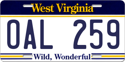 WV license plate OAL259