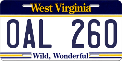 WV license plate OAL260
