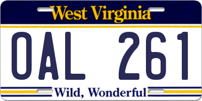 WV license plate OAL261