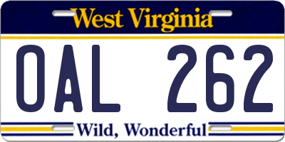 WV license plate OAL262