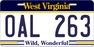 WV license plate OAL263