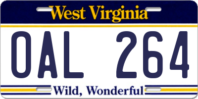 WV license plate OAL264
