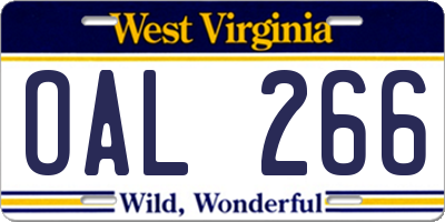 WV license plate OAL266