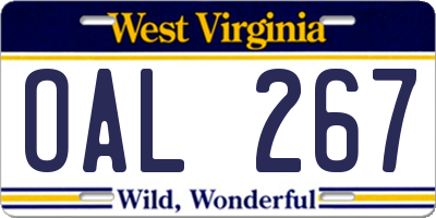 WV license plate OAL267