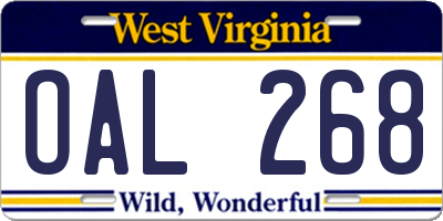 WV license plate OAL268
