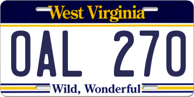 WV license plate OAL270