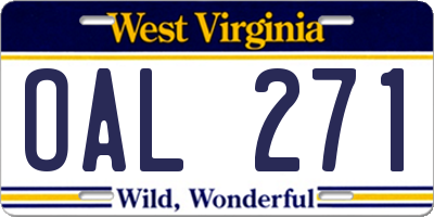 WV license plate OAL271