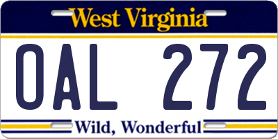 WV license plate OAL272
