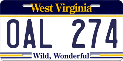 WV license plate OAL274
