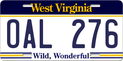 WV license plate OAL276