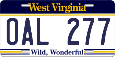 WV license plate OAL277
