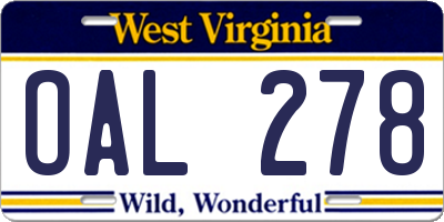 WV license plate OAL278