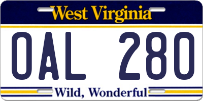 WV license plate OAL280