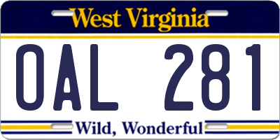 WV license plate OAL281