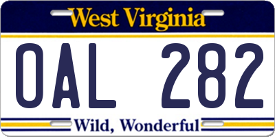 WV license plate OAL282