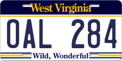 WV license plate OAL284