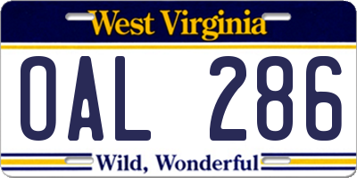 WV license plate OAL286