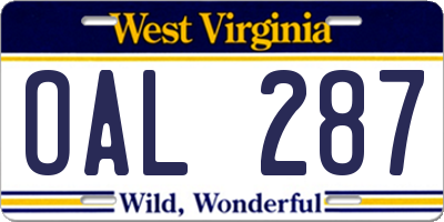 WV license plate OAL287