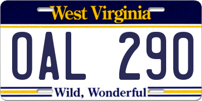 WV license plate OAL290
