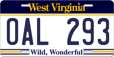 WV license plate OAL293