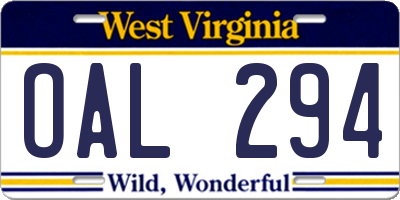 WV license plate OAL294