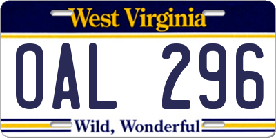 WV license plate OAL296