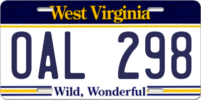 WV license plate OAL298