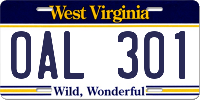 WV license plate OAL301