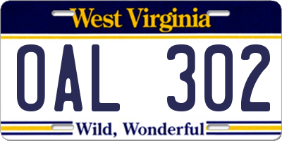 WV license plate OAL302