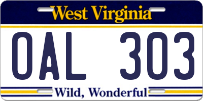 WV license plate OAL303