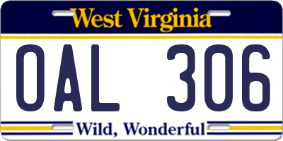 WV license plate OAL306