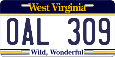 WV license plate OAL309