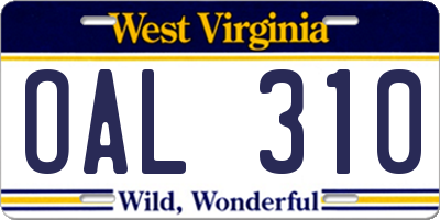 WV license plate OAL310