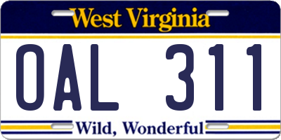 WV license plate OAL311