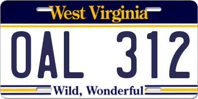 WV license plate OAL312